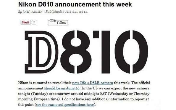 传本周内尼康发布 D810